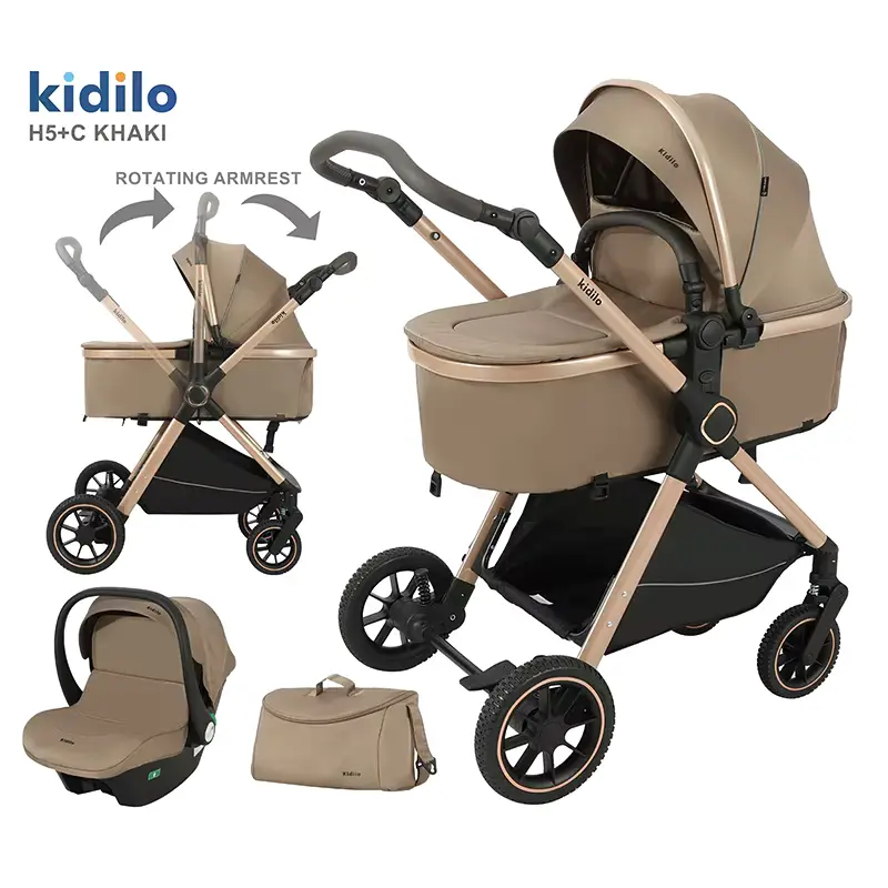Poussette pour bébé Kidilo 3 en 1 avec siège auto – Beige