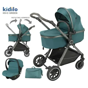 Poussette pour bébé Kidilo 3 en 1 avec siège auto – Vert
