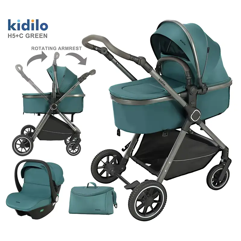 Poussette pour bébé Kidilo 3 en 1 avec siège auto – Vert