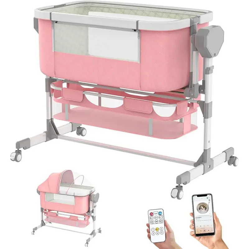 Berceau Électrique Bébé Multifonction avec Balancement Automatique Télécommande et Moustiquaire Rose - kidilo