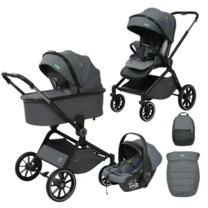 Poussette 3 en 1 Kidilo – Nacelle, Siège Auto et Confort Total dès la Naissance – Gris