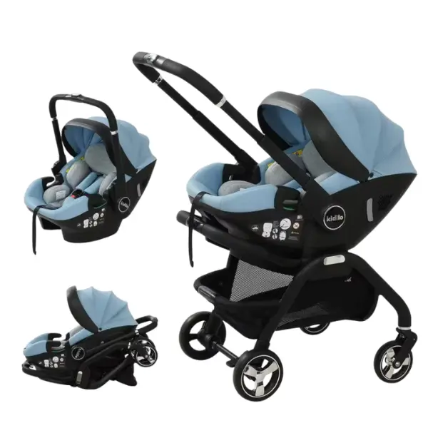 Poussette 3 en 1 Kidilo pour bébé de 0 à 3 ans avec siège auto - Bleu
