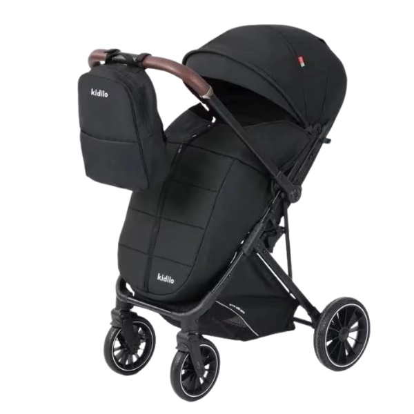 Poussette valise réversible avec cache pieds et Sac 6530 Kidilo - Noir