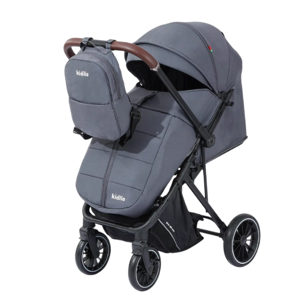 Poussette Valise Réversible avec Cache-Pieds et Sac Kidilo 6530 Gris