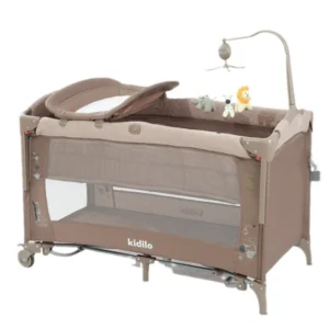 Lit Parapluie Bébé Kidilo avec Table à Langer et Mobile Musical – Beige