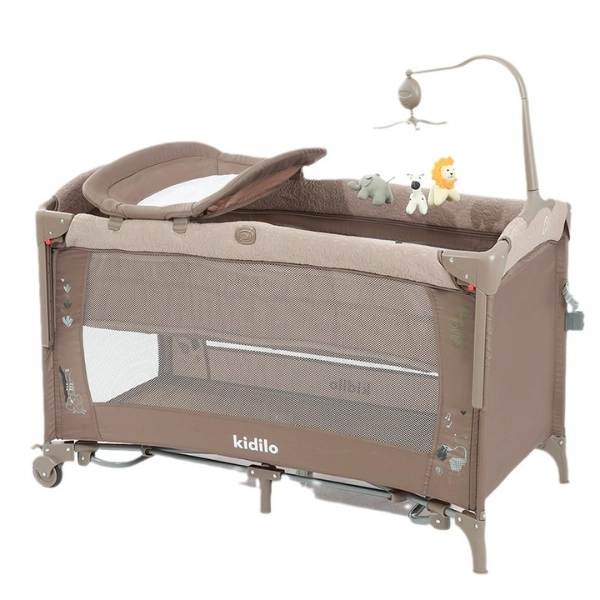 Lit Parapluie Bébé Kidilo avec Table à Langer et Mobile Musical – Beige
