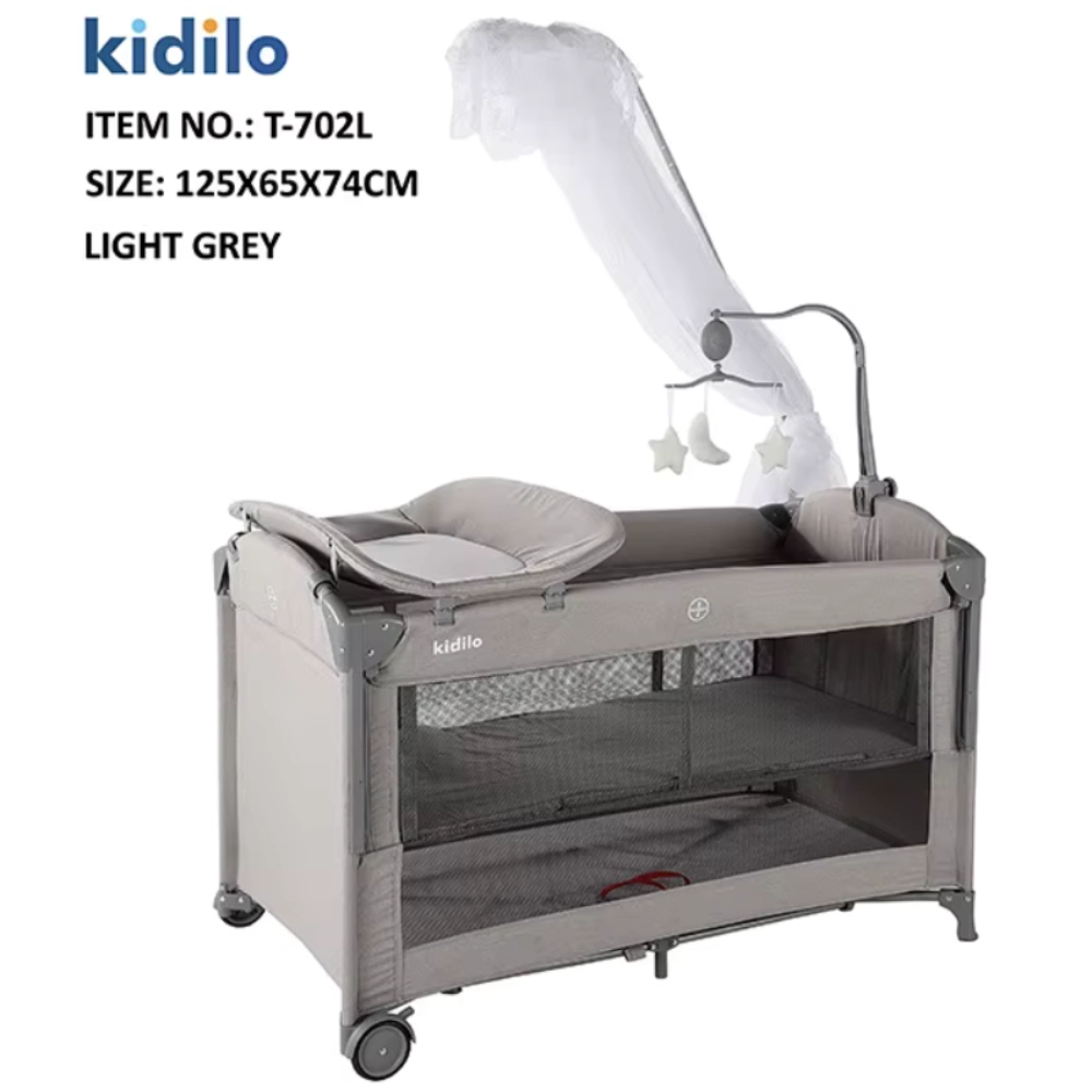 Parc lit cododo Pliable et Portable pour Nouveau-Né T-702L - Gris