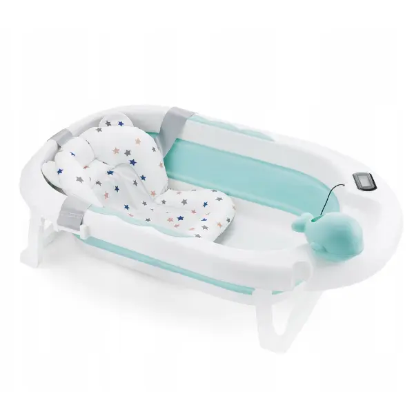 Baignoire Bébé Pliable avec Coussin Ergonomique Antidérapant - Blue