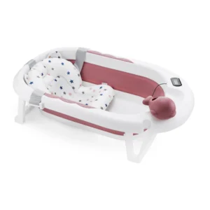 Baignoire Bébé Pliable avec Coussin Ergonomique Antidérapant -Rose