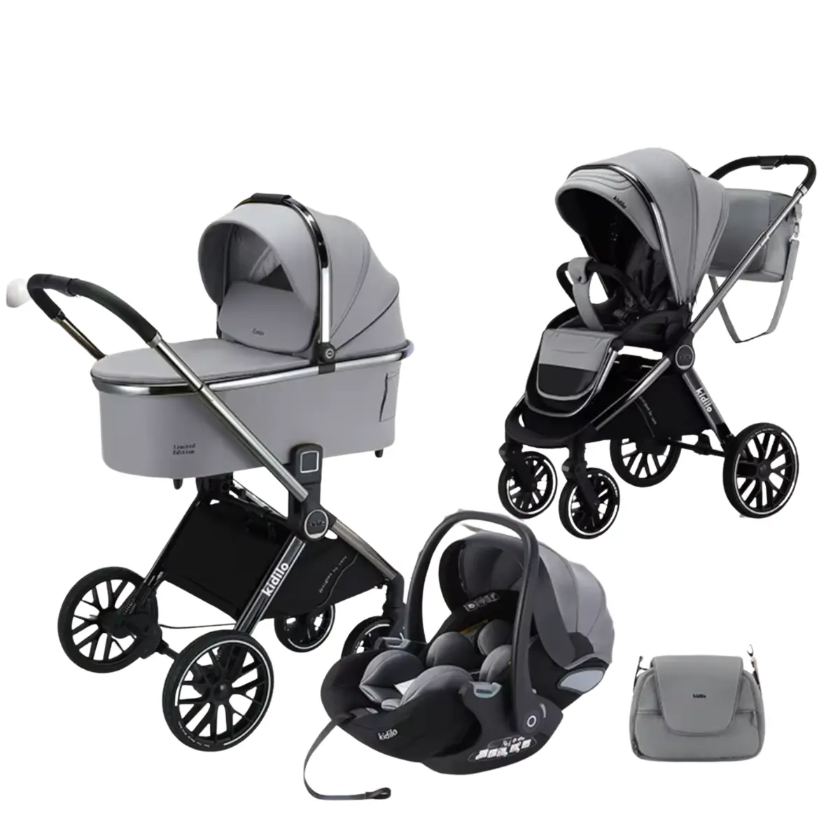 Poussette Trio Kidilo G100+C 3 en 1 Gris