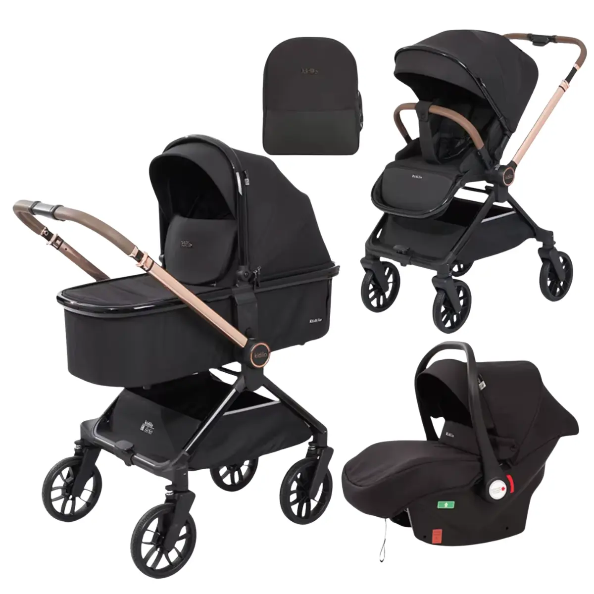 Poussette trio Kidilo D900 3 en 1 Noir
