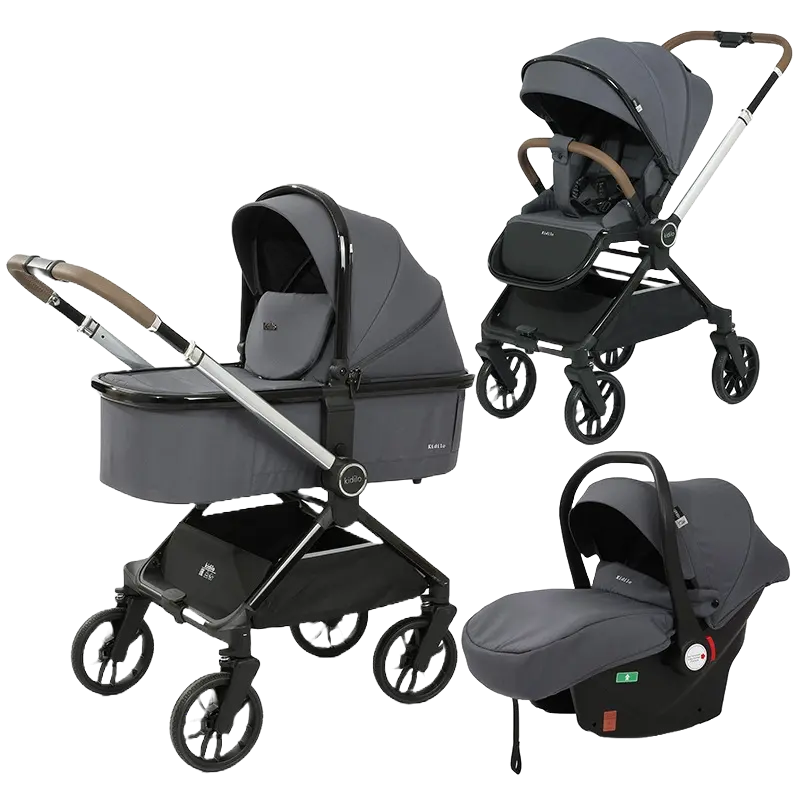 Poussette trio Kidilo D900 3 en 1 Gris foncé