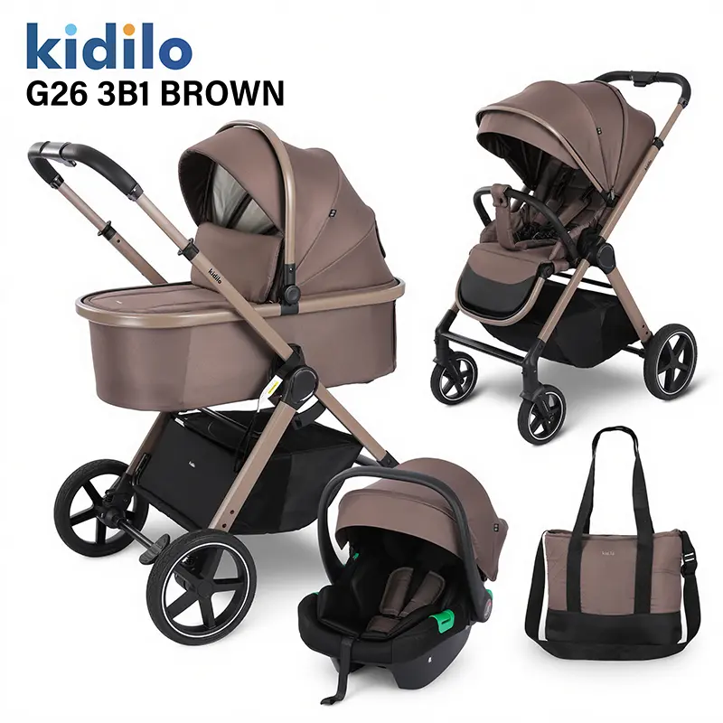 Poussette Trio Kidilo G26 3 en 1 Marron