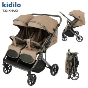 Poussette jumeaux Kidilo T33 khaki